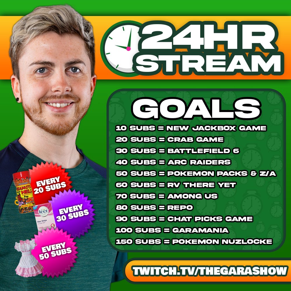 TheGaraShow's tweet photo. ⏲️ 24 HOUR STREAM ⏲️

CAN WE GO ALL THE WAY? 🤔

LIVE AT 3PM! 🔥 https://t.co/2GecXPKbOY