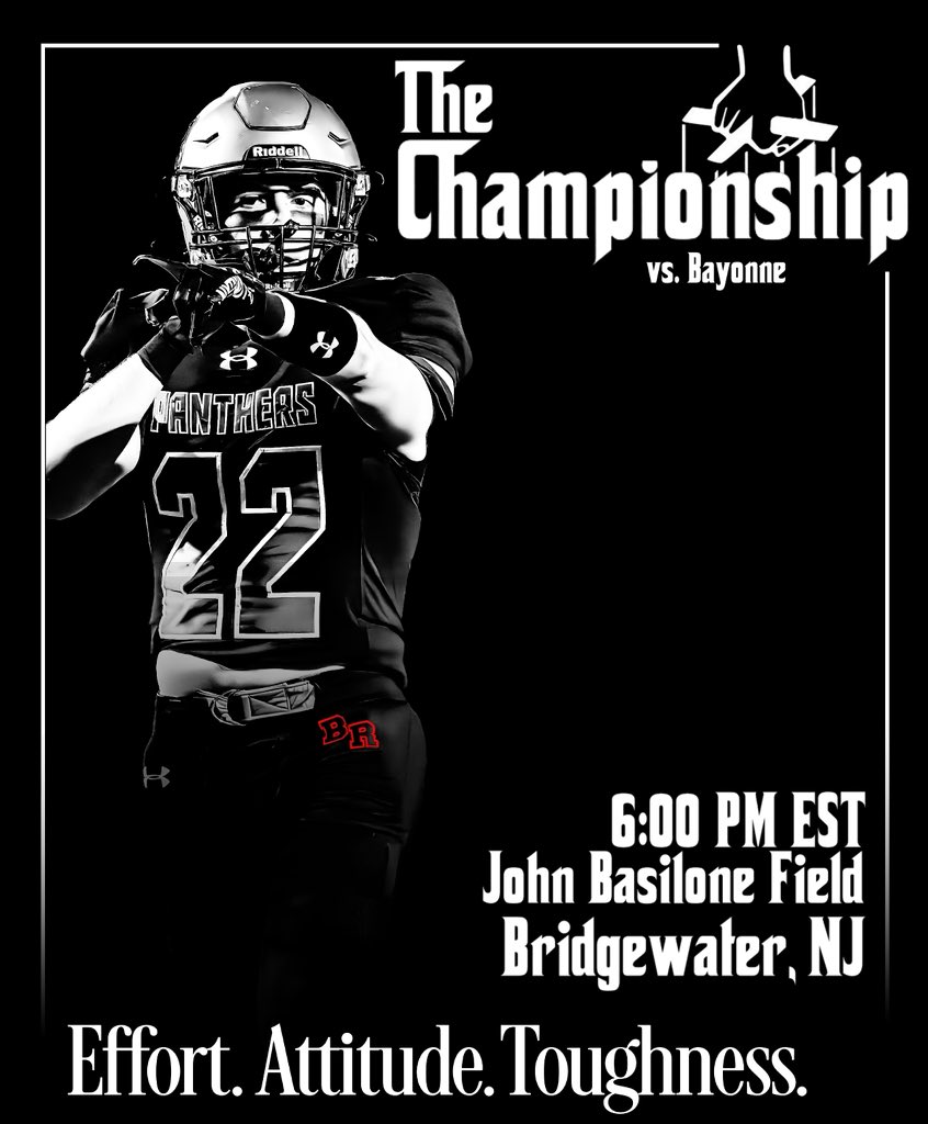 ITS GAMEDAY! THE SECTIONAL FINALS! 
-HOME @ BASILONE FIELD 
-11/14, 6:00PM
-WATCH: NJSIAA PLAYOFF FOOTBALL: #6 Bayonne vs #1 Bridgewater-Raritan ...YouTube · Big State Sports2 days ago