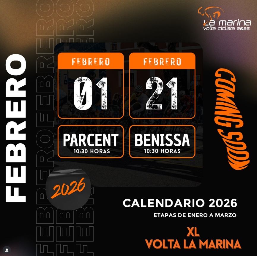 🚴‍♂️🗓️ ¡Más emoción en la XL Volta La Marina 2026! 

01 Feb 🥇 Parcent y 21 Feb 🥈 Benissa. 

Muy pronto las etapas de marzo, la femenina y apertura de inscripciones 🔥 

No te lo pierdas! 

#VoltaLaMarina2026 #Ciclismo #XLVoltaLaMarina #LaMarina