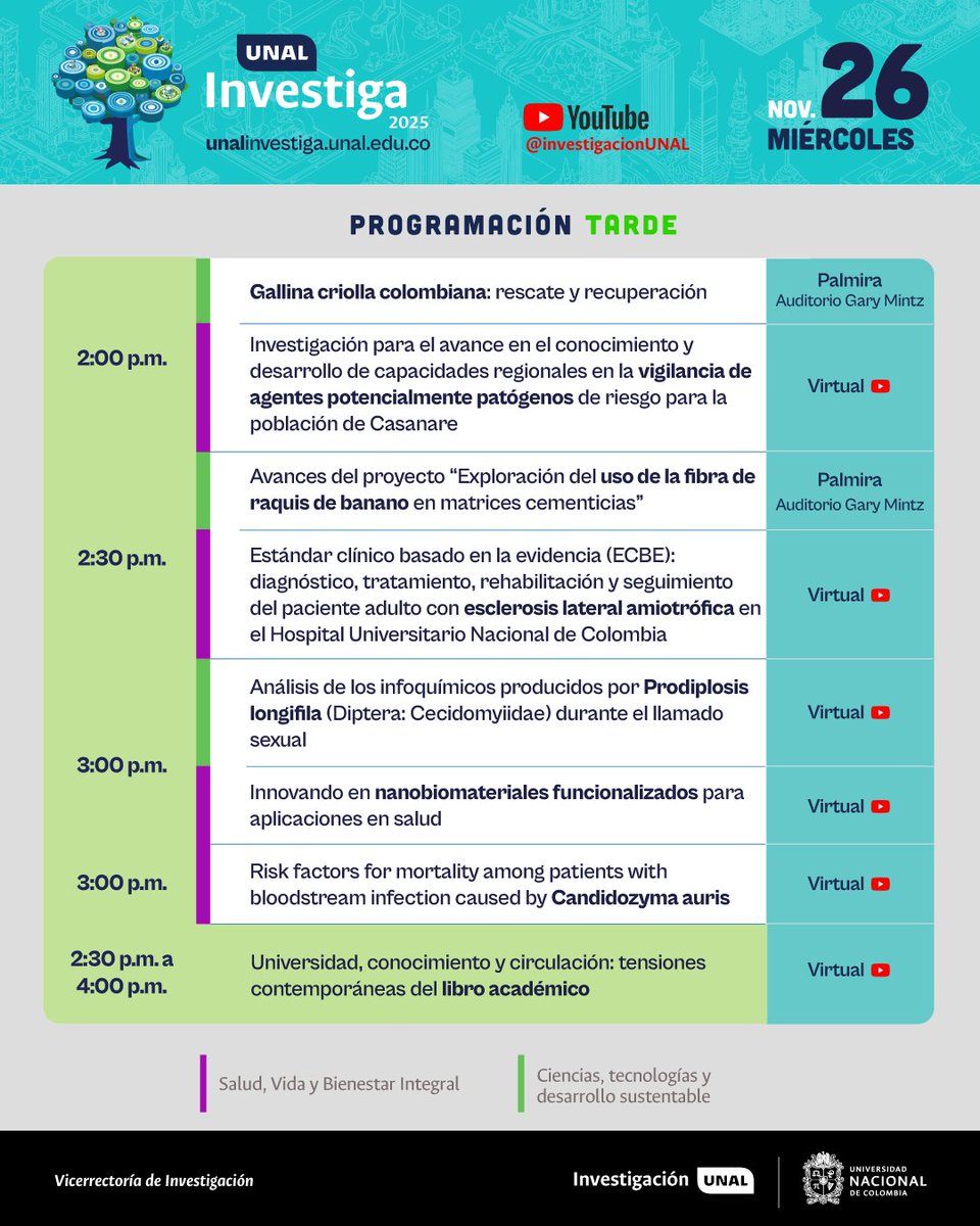 La investigación aquí dialoga de cara a los desafíos del presente. 💥
UNAL Investiga en Palmira es mucho más que un evento académico 🙌🏼

🔎 La programación puede estar sujeta a cambios. Consulta siempre la página oficial de UNAL Investiga: ow.ly/c2Qm50XqQzo