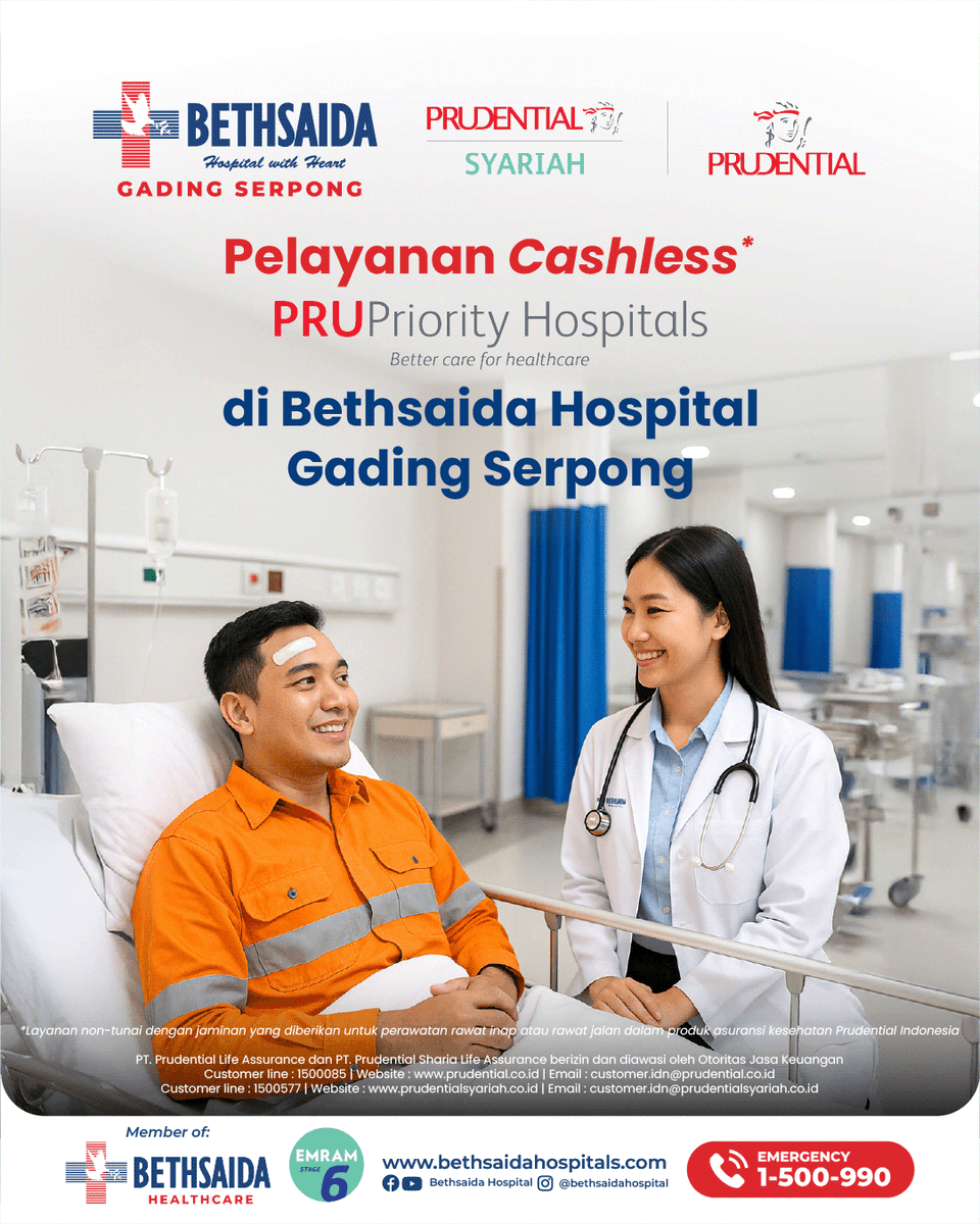 Pelayanan Cashless PRU Priority Hospitals khusus untuk Anda nasabah Prudential yang berobat di Bethsaida Hospital Gading Serpong 🤝

#BethsaidaHealthcare #BethsaidaHospital #HospitalWithHeart
#PRUPriorityHospitals #PrudentialIndonesia
#PelayananCashless