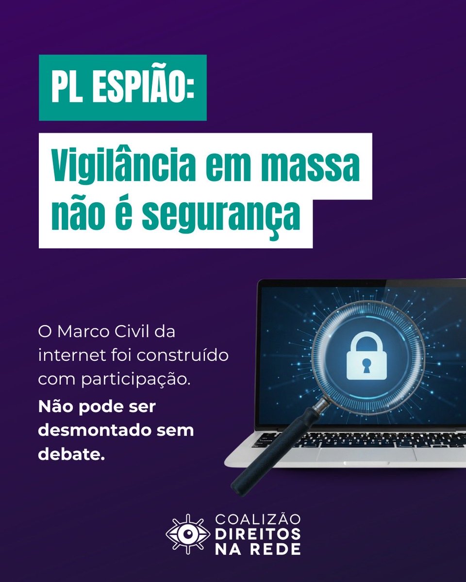 ⚠️ A CDR manifesta preocupação com a aprovação da urgência para tramitação do PL 215/2015, que altera o Marco Civil da Internet e ameaça a liberdade de expressão, a privacidade e neutralidade da rede. Leia em direitosnarede.org.br/2025/11/13/not….