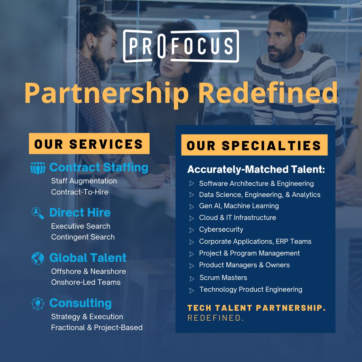 ProFocusTech's tweet image. From staffing to consulting to global talent, ProFocus delivers right-fit solutions for every stage of your tech strategy. 

#IT #Business #TechStrategy #Consulting
