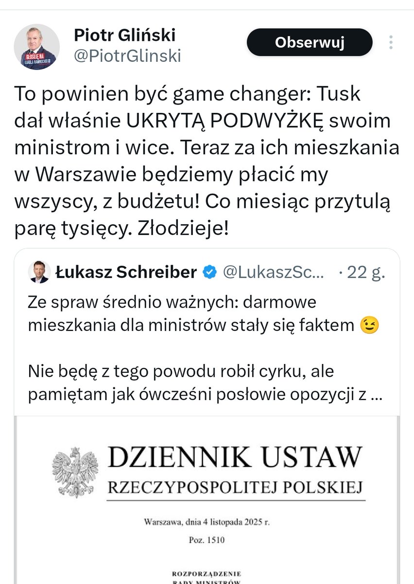 mr_tomashshelby's tweet image. Halucynacje Glińskiego, Shreibnera i reszty tej  pisowskiej bandy,  że rozporządzenie oznacza „ukrytą podwyżkę” i darmowe mieszkania dla ministrów oraz wicepremierów, są niezgodne z treścią faktycznego aktu prawnego. To typowa propaganda i dezinformacja

- Twierdzenie o…