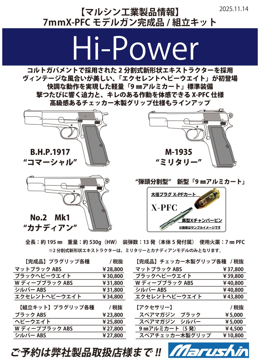 新製品 往年の9mmオート、ハイパワーのモデルガンが生産決定