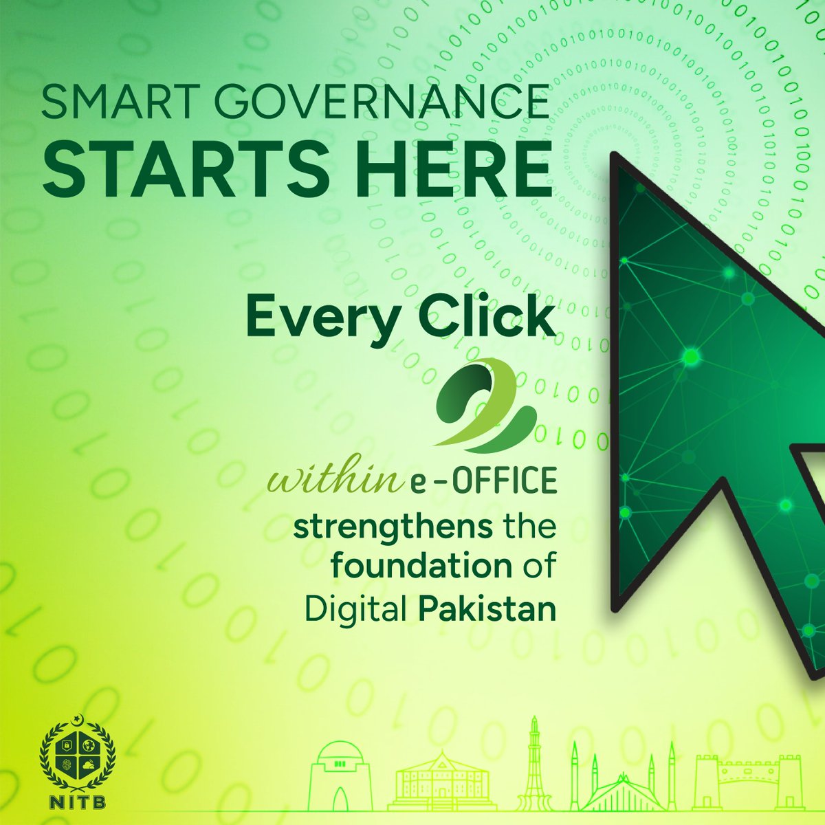 NationalITBoard's tweet image. #SmartGovernance Begins Here!

Every file moved and decision made through #eOffice strengthens #Pakistan’s vision for transparency, accountability, and digital progress. 
#NITB is committed to developing #DigitalSolutions for better public services. 
#DigitalPakistan #Innovation