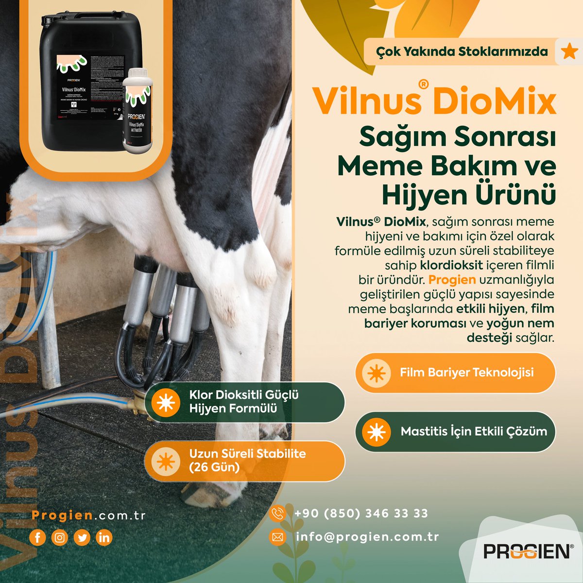progientr's tweet photo. Vilnus® DioMix ile Sağım Sonrası Üstün Meme Hijyeni 🐄✨
Film bariyer teknolojisi ile geliştirilmiş özel yapısı sayesinde meme başlarında güçlü hijyen, yoğun nem desteği ve uzun süreli koruma sağlar.
📞 0850 346 33 33
📧 info@progien.com.tr
#VilnusDioMix #Progien #SağımHijyeni https://t.co/m6StaZG9t6