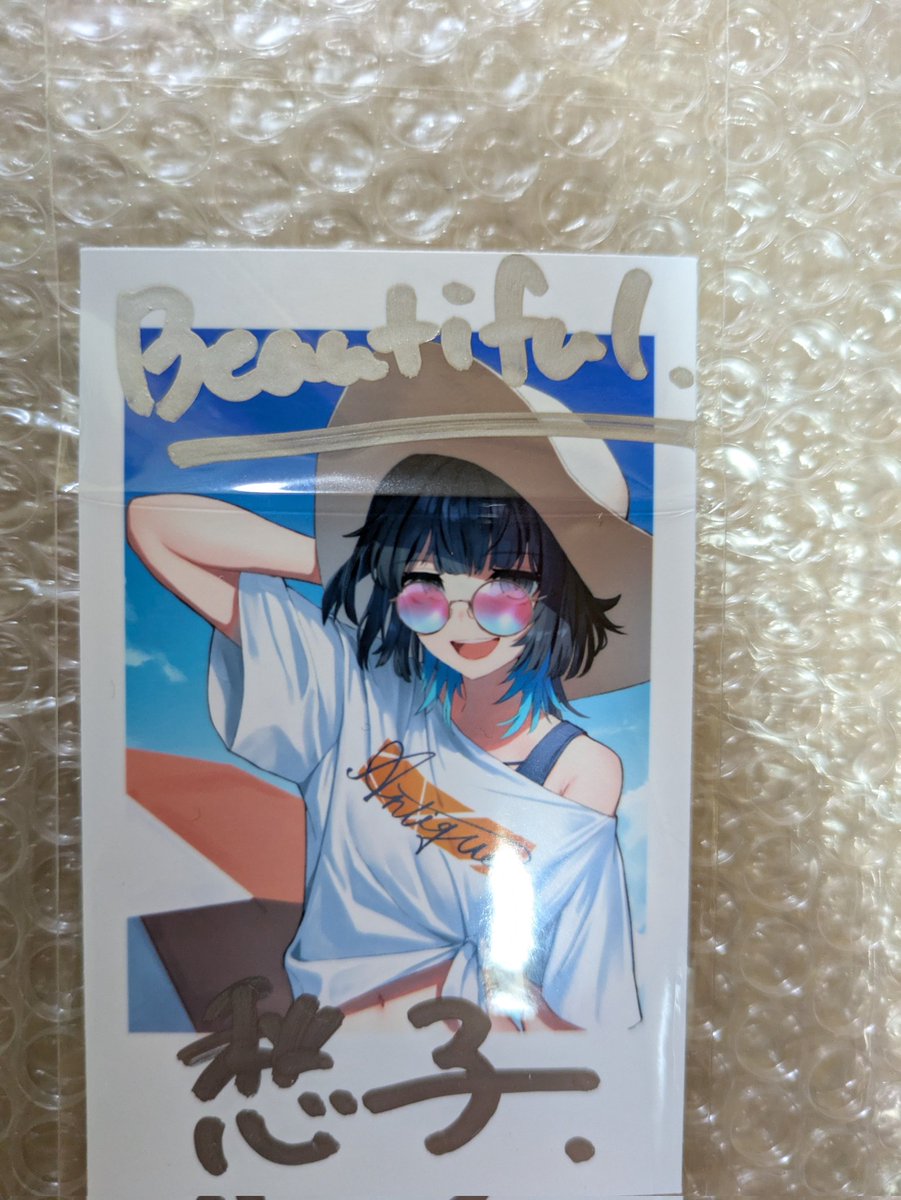愁子さんの直筆チェキ届いてた〜 まだ夏ですよね!!