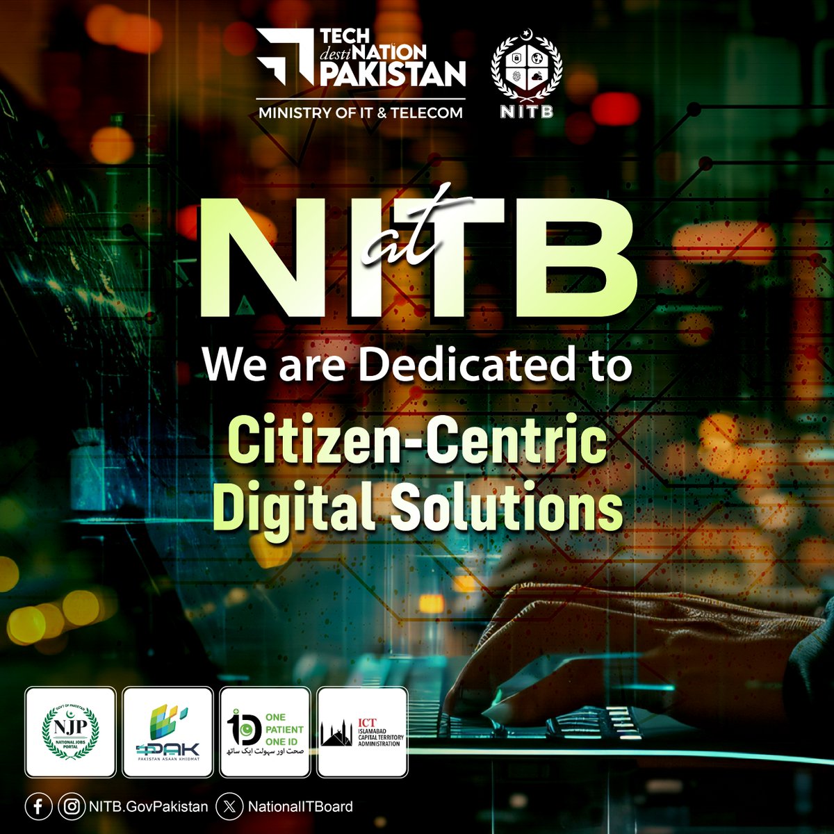NationalITBoard's tweet image. At #NITB, we are dedicated to developing citizen-centric impactful and end-to-end #digitalsolutions, making public services faster, smarter, and accessible. Through #innovation, we continue to strengthen transparency, efficiency, and convenience for every citizen of Pakistan.