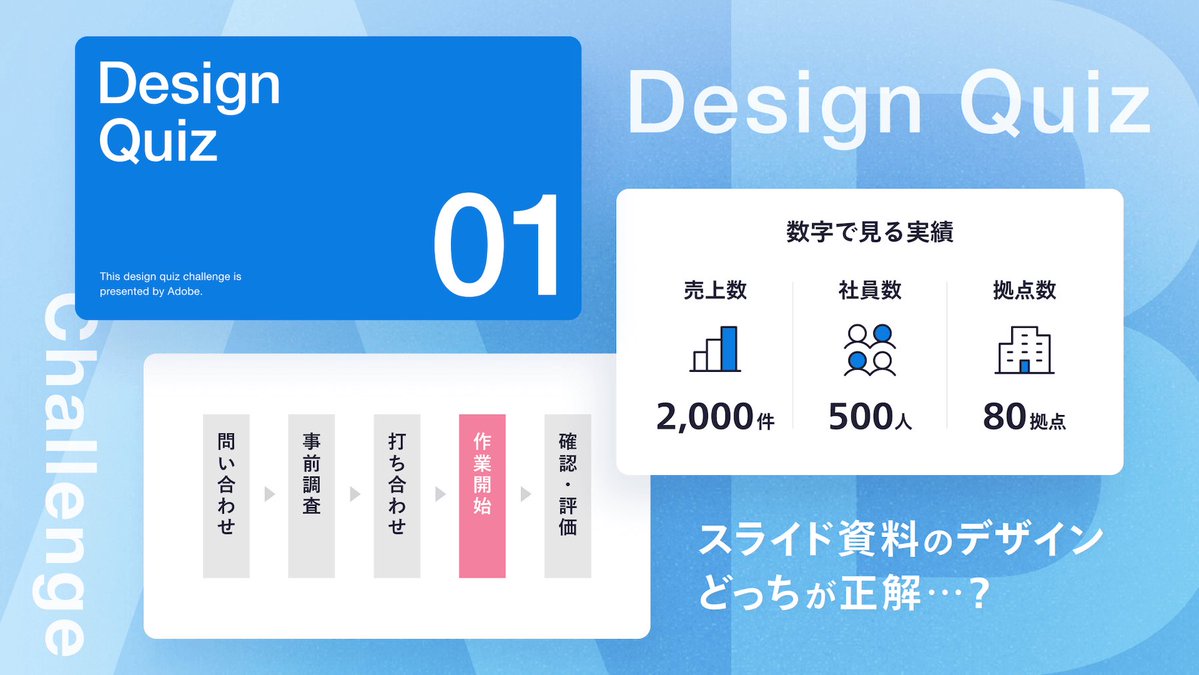 fuyuna_design's tweet image. スライド資料をもっと洗練させたいけど、どこを直せばいいかわからない…？

3問のクイズを通して、見やすく伝わりやすいスライドデザインのコツを学べます✨

アドビさんの企画 #デザインクイズチャレンジ で解説しているので、ぜひお役立てください！📝

adobe.com/jp/creativeclo…
