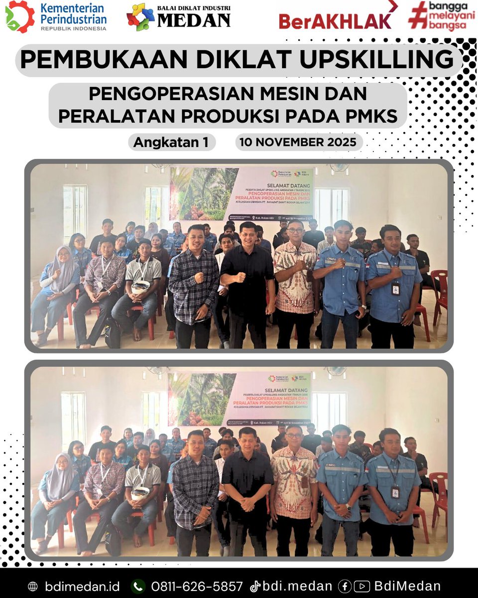 BDI_Medan's tweet image. Horas Konkawan 👋🏻👋🏻👋🏻
Pembukaan Upskilling Diklat Meningkatkan Kompetensi Pengoperasian Mesin dan Peralatan Produksi pada PMKS, bekerja sama dengan PT Sahabat Sawit Rokan Sejahtera.
#balaidiklatindustri #kemenperin #bpsdmi #sdmkopenten