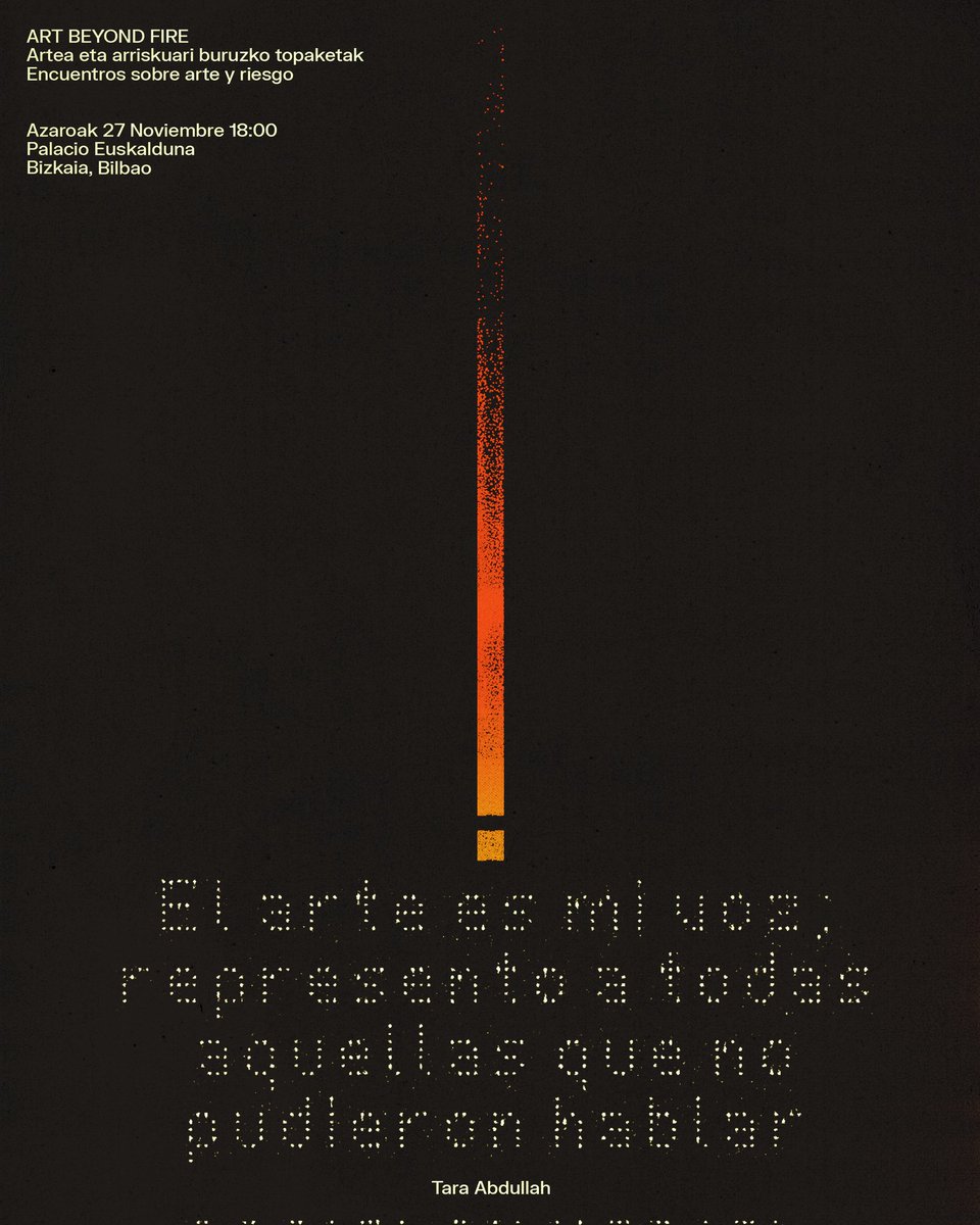 movartists's tweet photo. Azaroaren 27an, Euskalduna Jauregiak "ART BEYOND FIRE: artea eta erresistentzia 
gatazka-herrialdeetan" jardunaldiak hartuko ditu. Prince Claus Fund 2025 saria jaso duen Tara Abdulla artistak performancea eta soinu-instalazioa egingo ditu ekitaldian. https://t.co/pua6xwVXBH