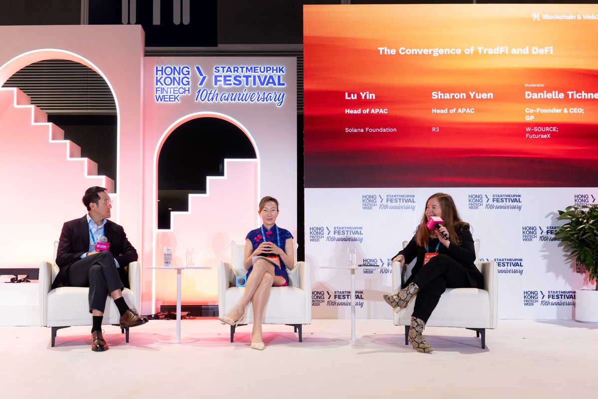 wsource4's tweet image. Sharing the pics from the last week&apos;s #HKFintechWeek #TradeFi #DeFi #convergence panel with @danielletichner #sharonyuen @inside_r3 &amp;amp; #luyin  @solana,  which covered #liquidity #interoperability #RWA #security &amp;amp; #regulation