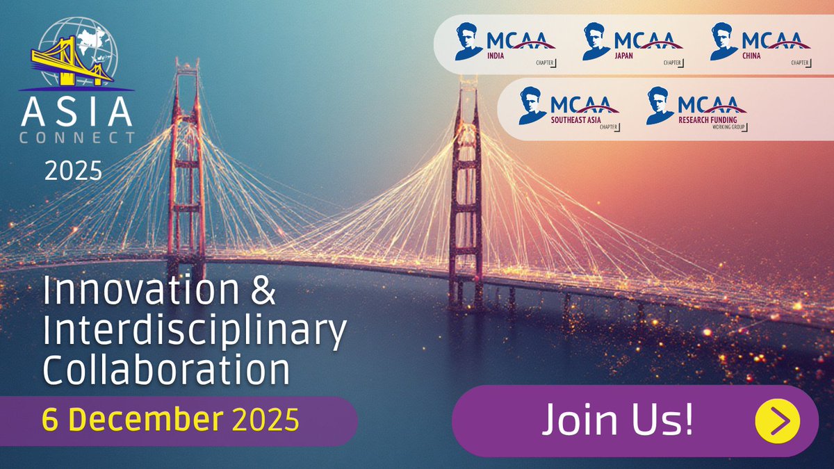 MCAA_JPchapter's tweet photo. AsiaConnect 2025 is here.
MCAA bridge across Asia.
Innovation. Science. Collaboration.
6 Dec 2025, online.
If you have something to say, show it.
If you want to shape the future, step in.
Register, submit your abstract: https://t.co/E8hb8PDKTa
@Mariecurie_alum https://t.co/yPXy65hDMQ