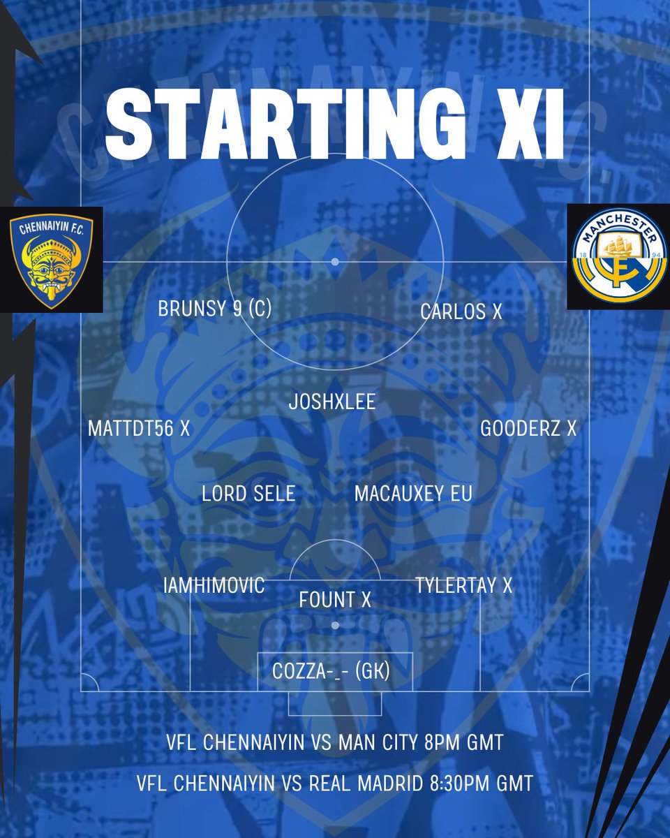 First game night of the <a href="/TheVFL_/">VFL</a> season

Want to keep up our winning ways from Wednesday

City ( H ) 8pm

Real Madrid ( A ) 8:30

Up the chenn

<a href="/TheVFL_/">VFL</a> <a href="/Jack__937/">Jack</a> <a href="/JoshxLee14/">JoshxLee</a> <a href="/VizLJD/">Luke</a> @CharlieBruns_9