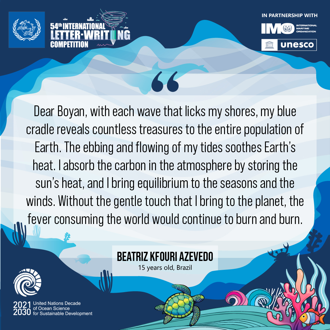 UPU_UN's tweet image. You’ve heard from the winners, but there’s more!

Here's an excerpt from a letter by 🏆 Beatriz Kfouri Azevedo, Brazil who received a special mention from UPU's 54th International Letter-Writing Competition #ILWC jury.

🔗bit.ly/4nQcwzU

@correiosBR @IMOHQ @IocUnesco