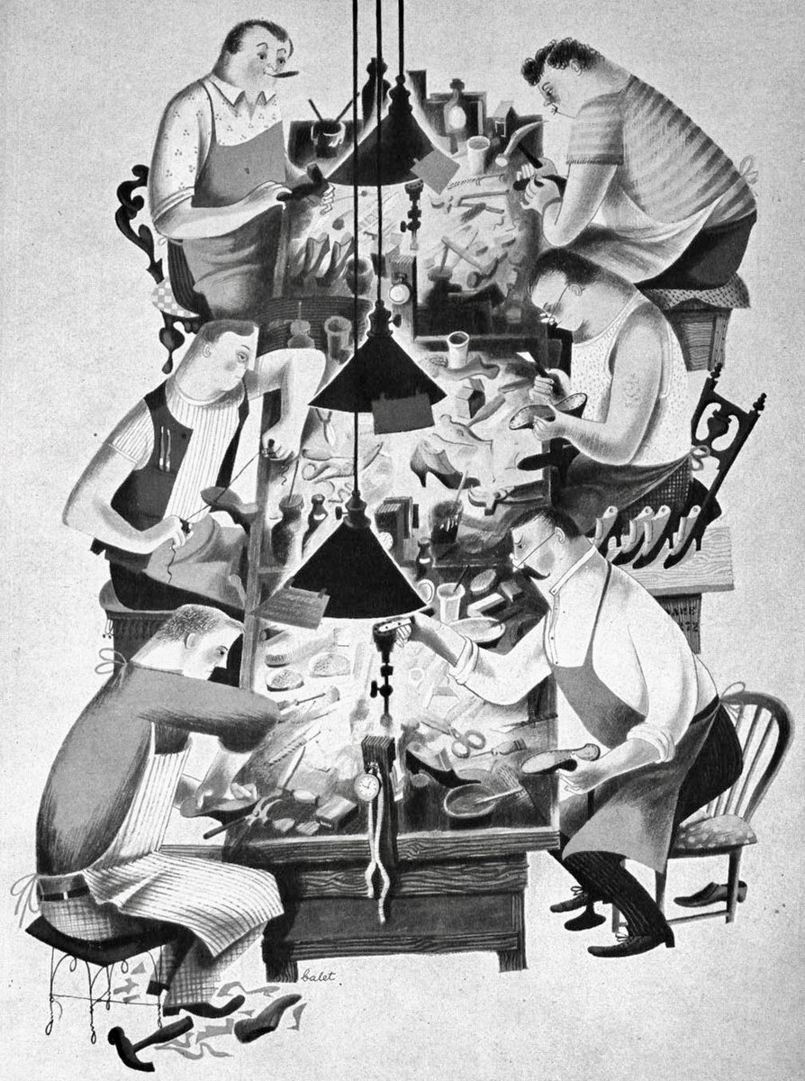 LRonLacy's tweet photo. In #NOVEMBER 1946
👇🧵
Illustration by Jan Balet (1913-2009) as featured in *American Artist* magazine
#illustration #illustrationart #illustrationartists #JanBalet #shoemakers #cobblers https://t.co/DKsDl1YJS9