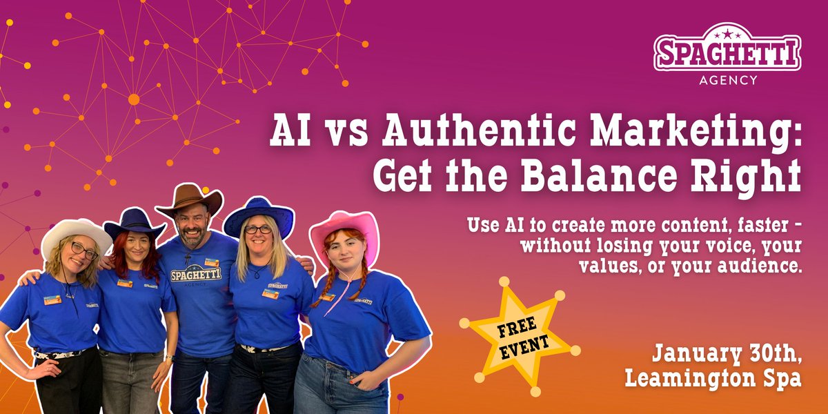 In true Spag fashion, we're starting 2026 with a bang - get ready for our first workshop of the year: “AI vs Authentic Marketing: Get the Balance Right.” ✨ 

📅 Date: 30th January 2026
📍 Venue: Leamington Spa
⏰ Time: 9am - 12 noon 

Free Ticket! eventbrite.co.uk/e/ai-vs-authen…
