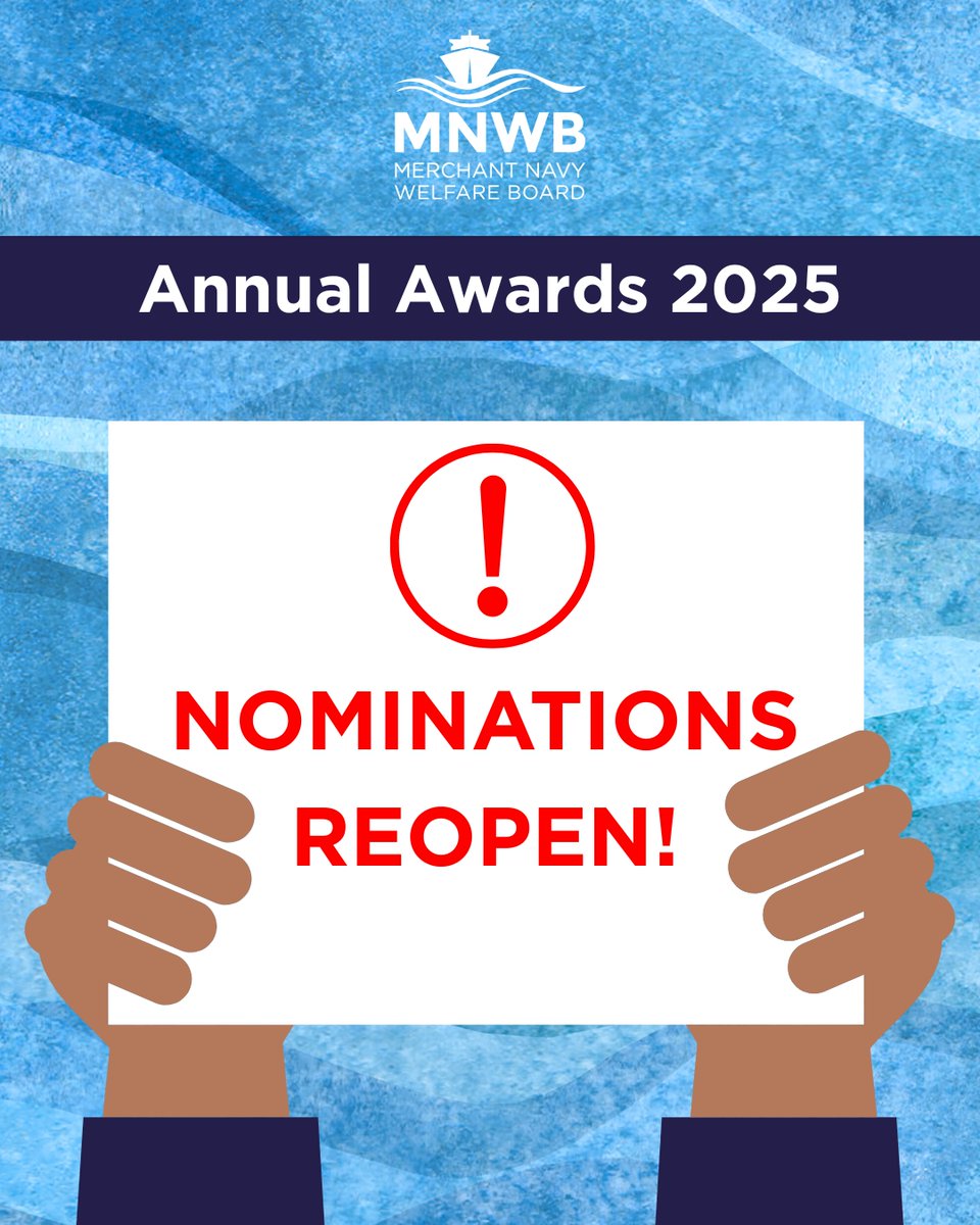 Nominations for the MNWB Annual Awards are open until Nov 30! 📅 Celebrate those making a difference in seafarers' welfare. A new standalone event kicks off in early 2026! 🎉  
Learn more 👉 bit.ly/42mVi5h  
#MNWBAnnualAwards #SeafarersWelfare