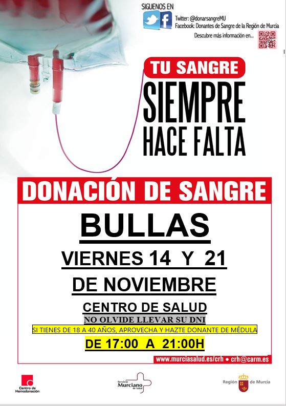 #BuenosDías y feliz viernes, cita con la solidaridad!!
🔴urgente grupo A- (por favor si eres de este grupo acude a #donarsangre )

🩸Te esperamos, te necesitamos🚑
#Bullas centro de salud
#Archivel (Caravaca de la Cruz) consultorio médico
⏰de 17 a 21h