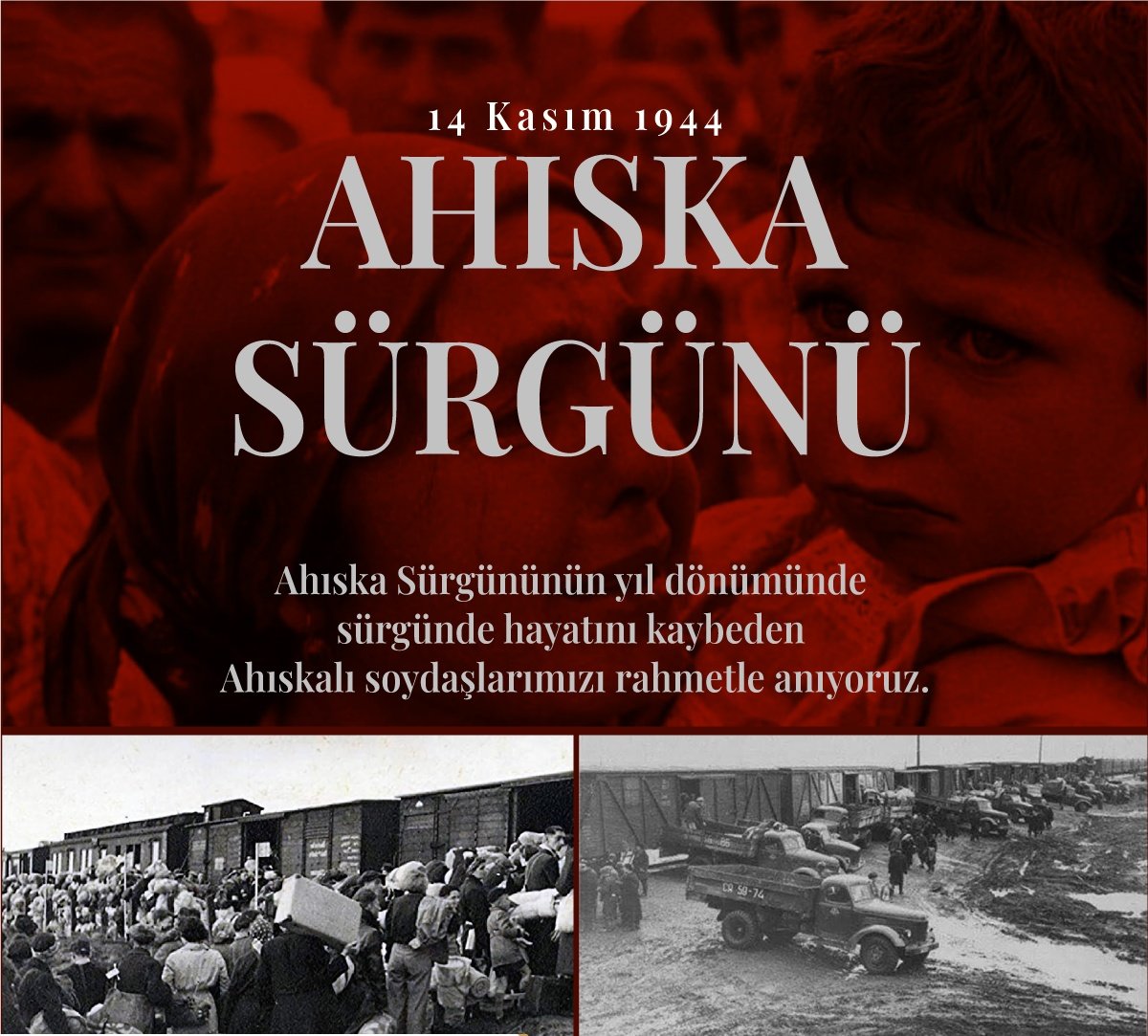 mediaadami's tweet image. Ahıskalı Türklerin 81 yıldır dinmeyen sürgün yarası.

Stalin’in emriyle 86 bin Türk koparıldı topraklarından.

Sürgün yollarında 20 bine yakın can toprağa düştü.

Bugün hâlâ yüz binlerce Ahıska Türkü, vatan hasretiyle yaşam mücadelesi veriyor.

#14Kasım1944 #AhıskaTürkleri