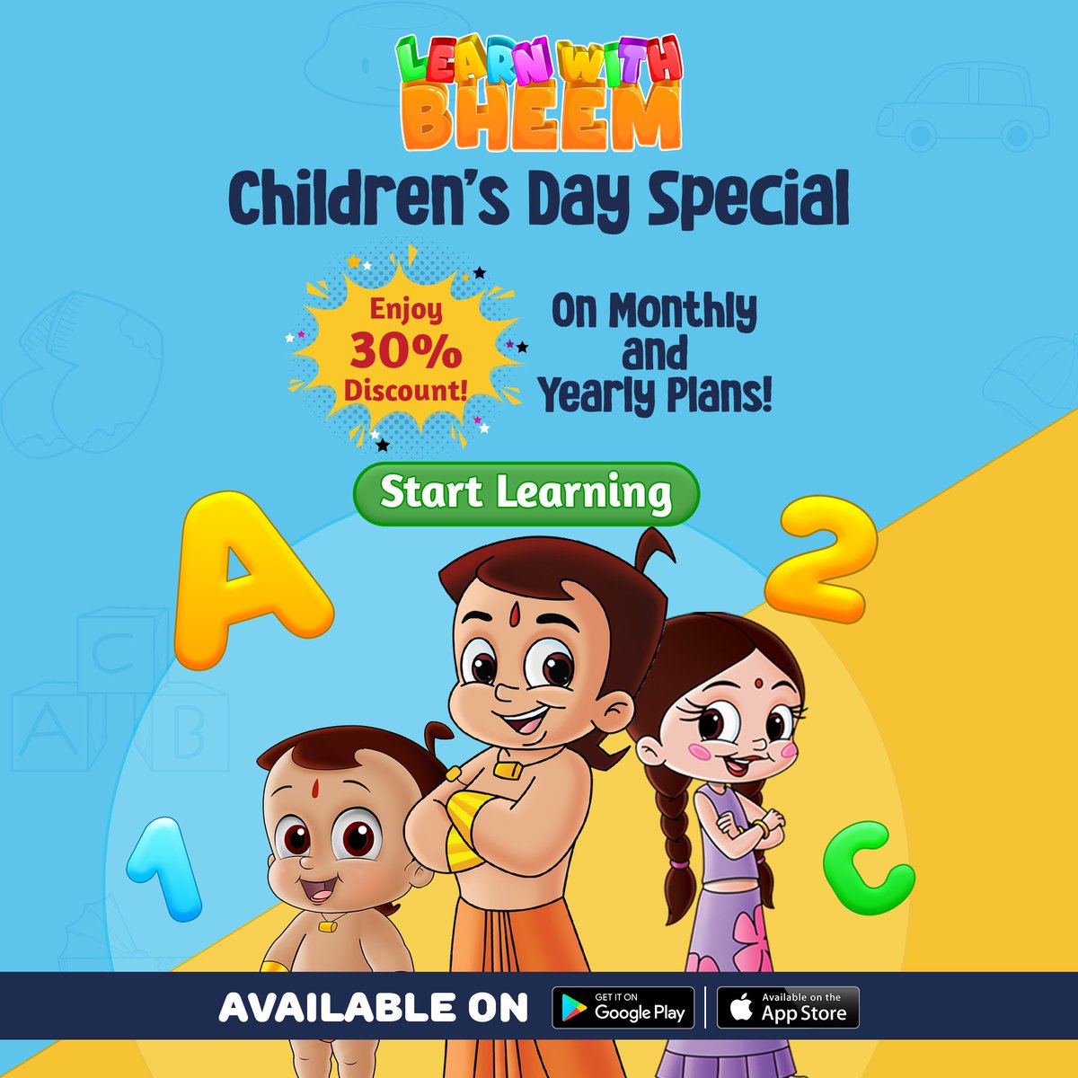 Celebrate Children’s Day with smarter learning! Enjoy 30% OFF on Monthly and Yearly plans.

Learn with Bheem Kids App – where learning meets play through engaging, skill-boosting modules. Download Now!
Android: play.google.com/store/apps/det…
IOS: apps.apple.com/in/app/learn-w…
#LearnWithBheem