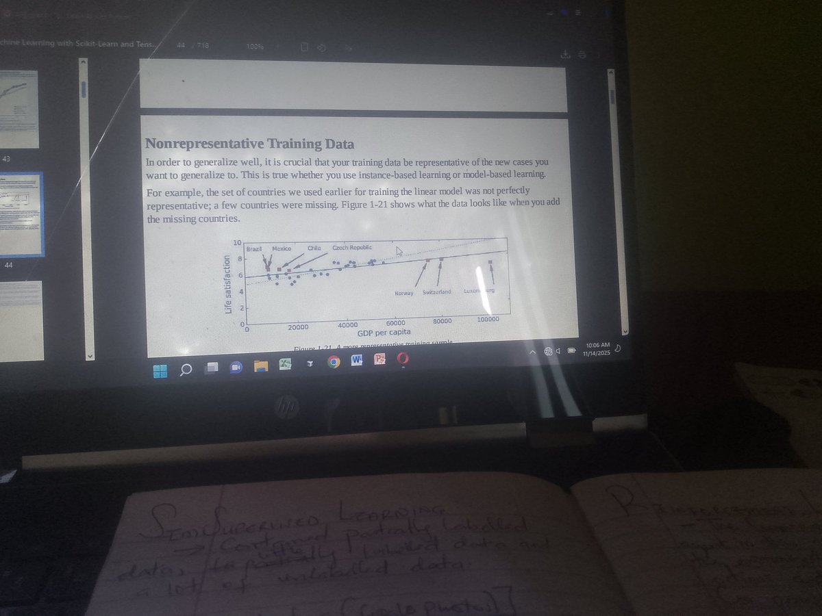 wisdomalawode's tweet image. Day 10

&amp;gt; Studied and introduction to machine learning,

&amp;gt; Covered the machine learning landscape;
&amp;gt; Types and categories of machine learning; 

&amp;gt; supervised/unsupervised/semi supervised/ reinforcement learning and their algorithms with examples.