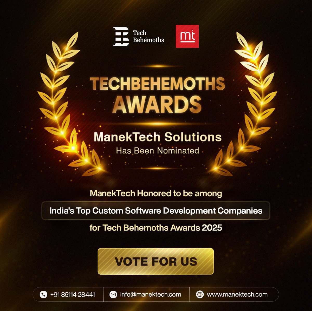 smith_john55577's tweet image. Big News! ManekTech is listed among India’s Top 90 Custom Software Development Companies at the Tech Behemoths Awards 2025!

Your vote can help us reach the top. 🙌❤️
Vote here: shorturl.at/XERzU

#ManekTech #TechBehemothsAwards #VoteForManekTech