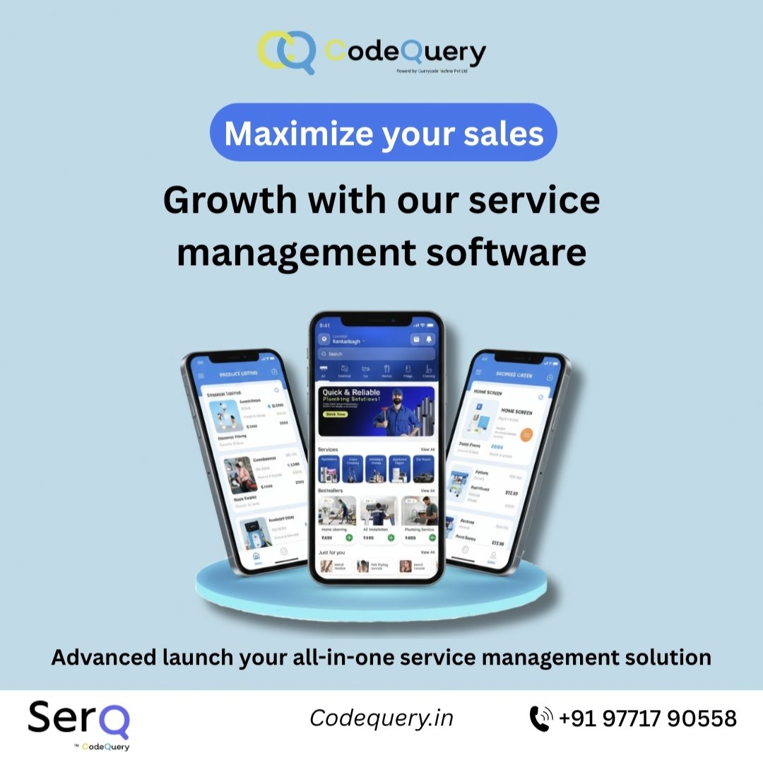Codequery_'s tweet image. 🚀 Maximize Your Sales with Smarter Service Management!
Streamline operations, boost customer satisfaction, and scale your business effortlessly with our all-in-one service management software.💼📲

Visit: codequery.in
📱 Call/WhatsApp: +91 97717 90558