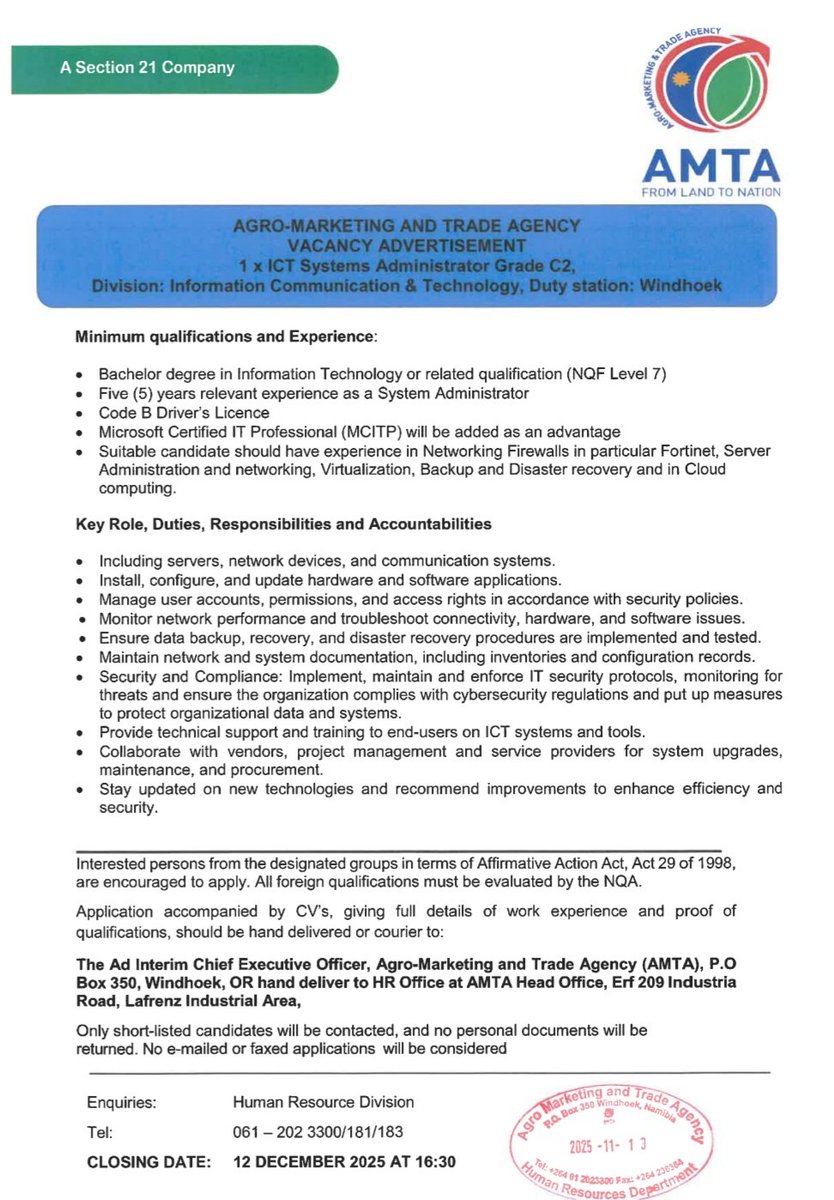 agro_agency's tweet image. We are hiring! Click on the link below to access the detailed Job Description:

amta.na/wp-content/upl…