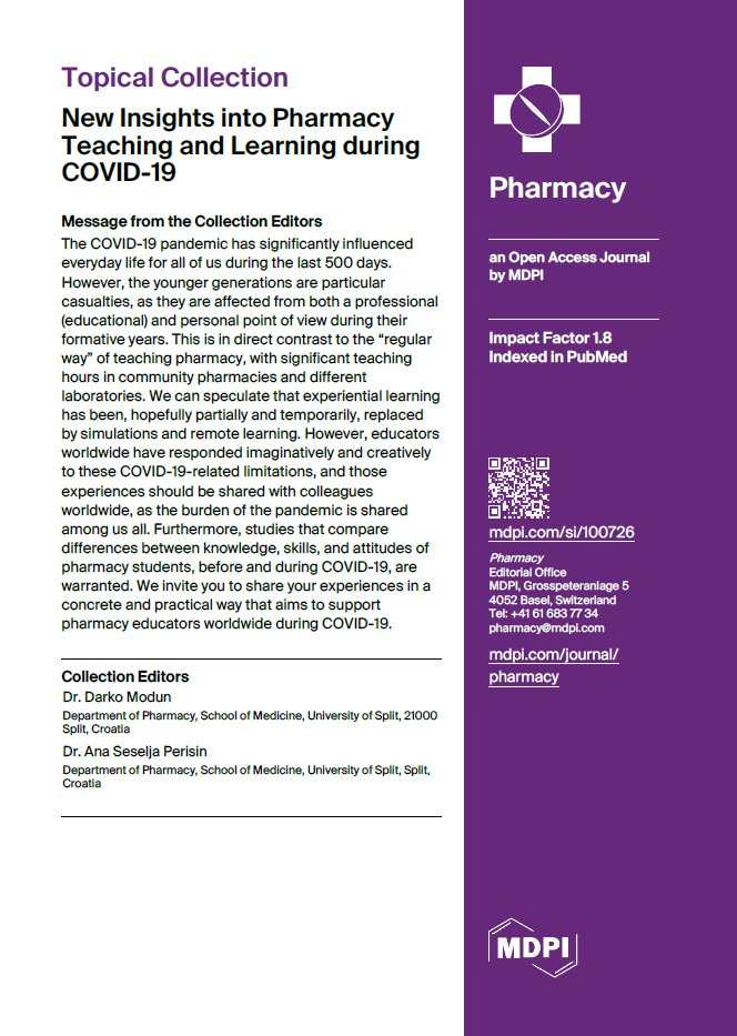 Pharmacy_MDPI's tweet image. 📢Call for Contributions!

We are pleased to highlight our Topical Collection “New Insights into Pharmacy Teaching and Learning during COVID-19”, featured in the Pharmacy journal.

🔗Learn more or submit your work: mdpi.com/journal/pharma…

#PharmacyEducation #TeachingAndLearning
