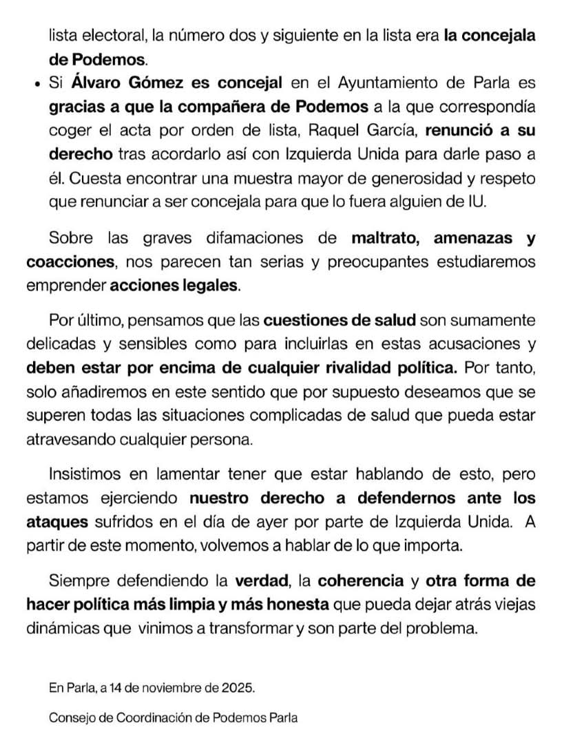 🟣 Comunicado de <a href="/PODEMOS/">Podemos</a> #Parla