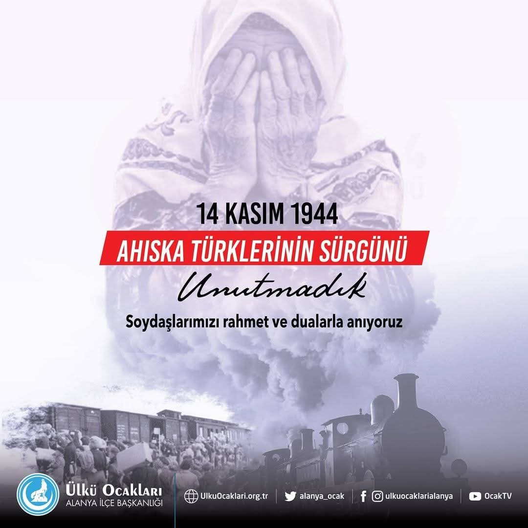alanya_ocak's tweet image. 14 Kasım 1944 #AhıskaTürkleriSürgünü.

Sürgün sırasında şehit olan Ahıska Türkleri&apos;ni rahmet ve dualarla anıyoruz. 
Aziz ruhları şad, mekânları cennet olsun.