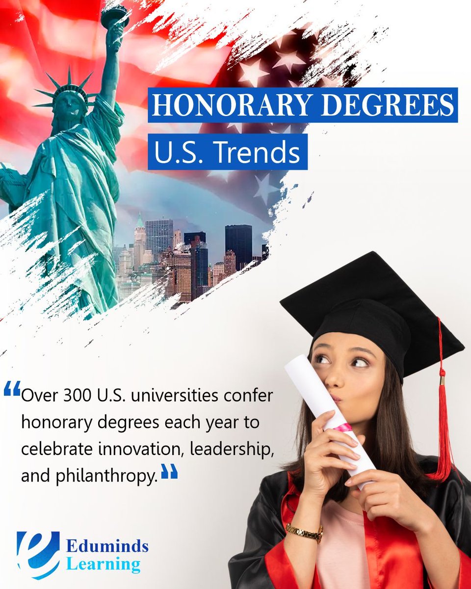edumindslearn's tweet image. 𝐇𝐨𝐧𝐨𝐫𝐚𝐫𝐲 𝐃𝐞𝐠𝐫𝐞𝐞𝐬 — 𝐔.𝐒. 𝐀𝐜𝐚𝐝𝐞𝐦𝐢𝐜 𝐓𝐫𝐞𝐧𝐝𝐬

Over 300 U.S. universities award honorary degrees each year, recognizing leaders driving innovation, social impact, and global progress.

#EdumindsLearning #HonoraryDegree #HigherEducation