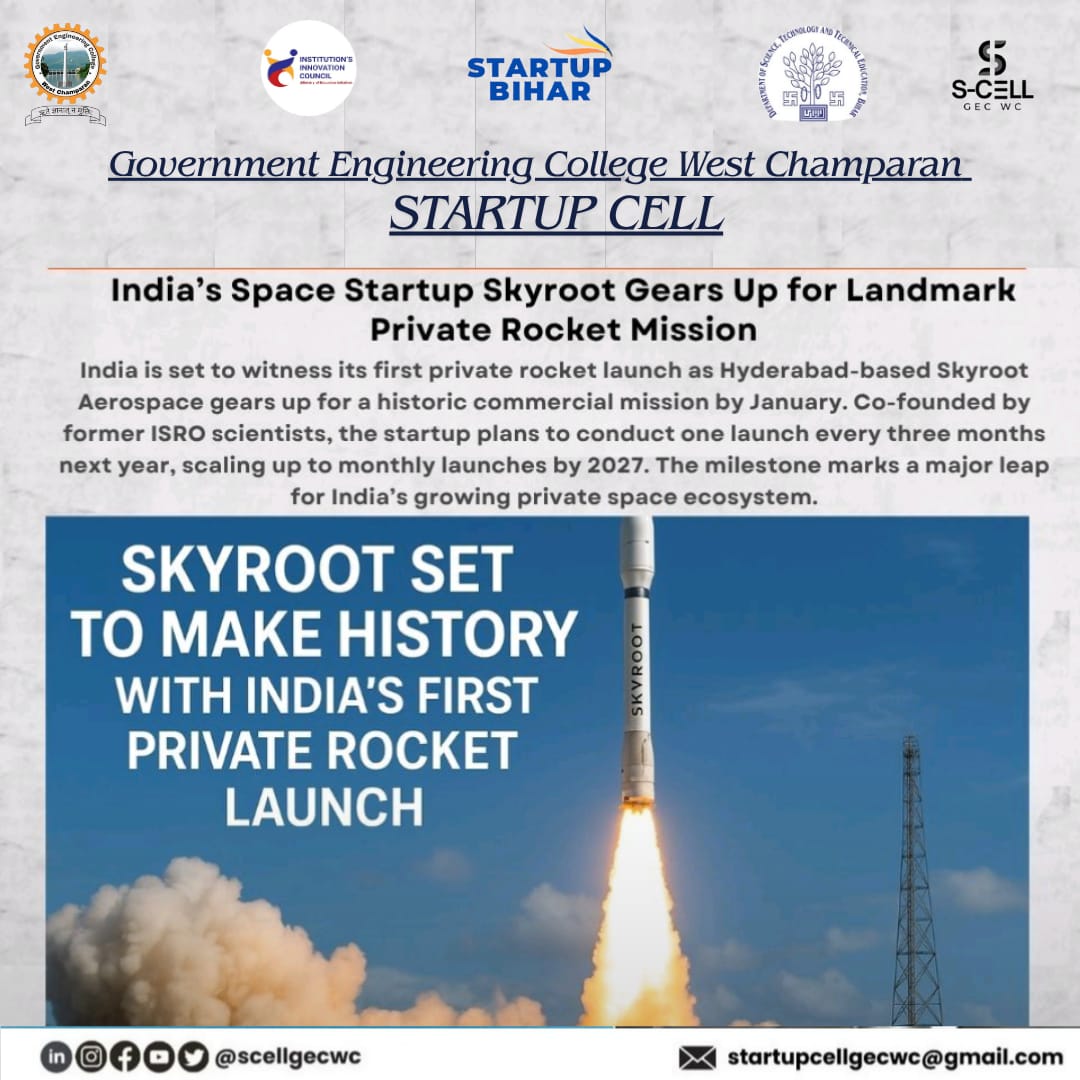 scellgecwc's tweet image. India enters a new era of space innovation!
Skyroot is set to make history with the nation’s first private rocket launch.
#Skyroot #StartupRevolution #GECWC #SCELLGECWC #IndiaInSpace
