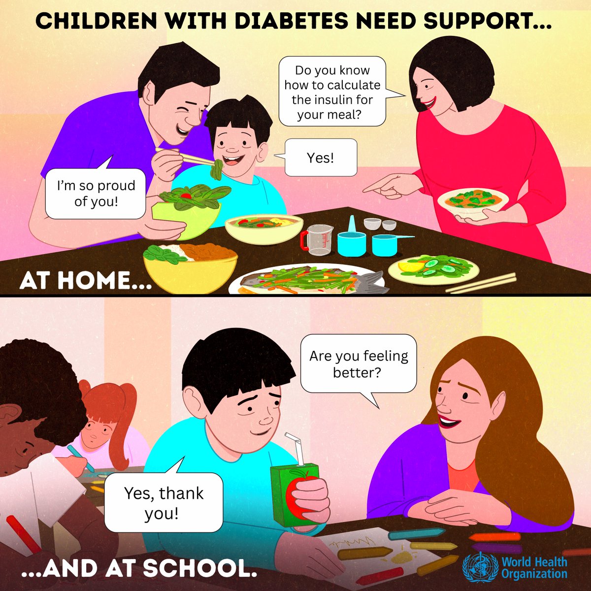 Together, we can help children living with type 1 #diabetes live happy, healthy and joyful lives.

🔹 Parents: Help manage meals, insulin and routines — consistency can build confidence.
🔹 Teachers: Notice the signs of highs and lows — allow snack and break times as needed.
🔹
