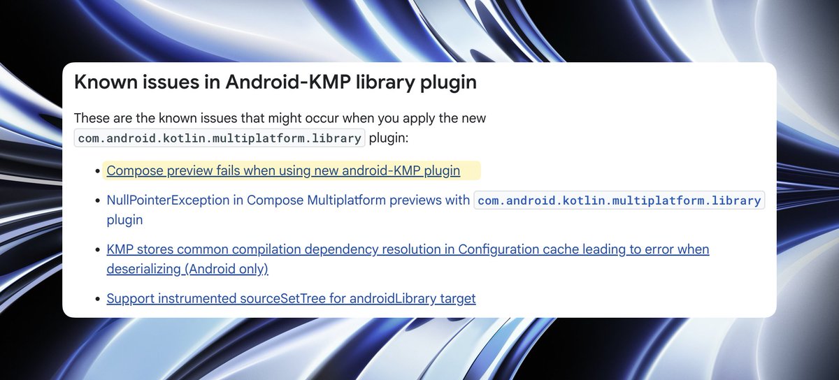 TahaTesser's tweet image. Encountered my first major issue in #KotlinMultiplatform😕 There are workarounds but for now, I&apos;m skipping adding Compose previews in the KMP module.

developer.android.com/kotlin/multipl…