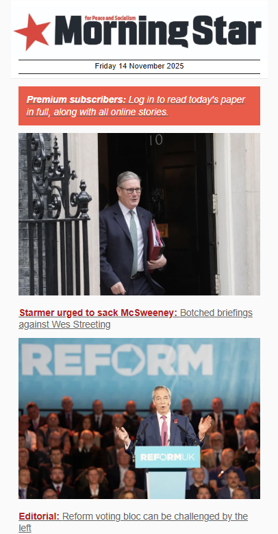 Labour4S's tweet image. Reject the capitalist variants and receive a daily dose of socialism in your inbox. Sign up to the free Morning Star daily newsletter here: morningstaronline.us19.list-manage.com/subscribe/post…