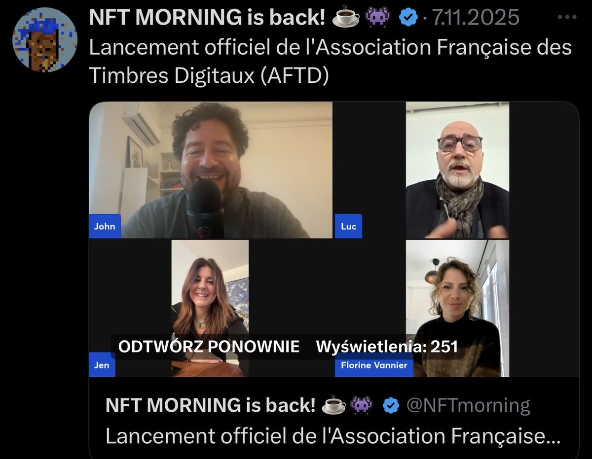 Wonderful interview about 🇫🇷 French Association of Digital Stamps. #AFTD brings together passion and innovation around the digital collection. I particularly recommend listening from 19:30 - guess who is being talked about? See for yourselves, it's worth it...🇵🇱. The list of 100