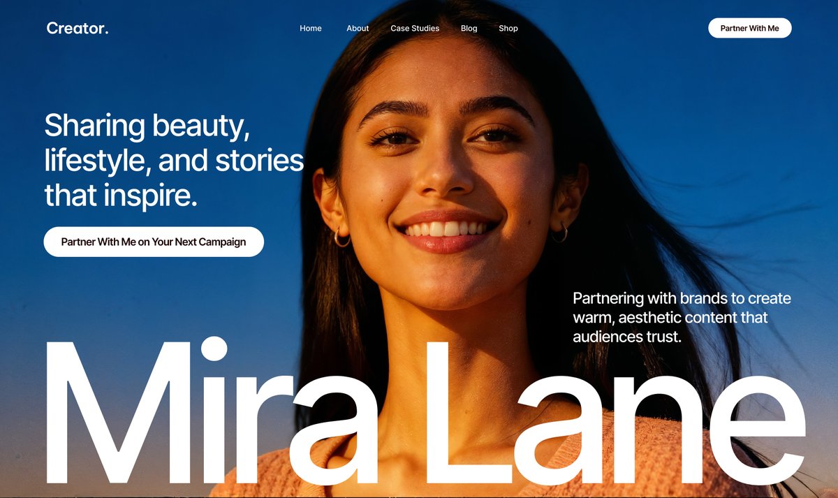 alvinyang's tweet image. Launching a new Framer template for creators.
Clean, warm, aesthetic, built to help you showcase your story and land more brand deals.
Coming soon ✨

What do think of the hero section? 

#Framer #FramerChallenge #DesignInspiration
#BrandDeals #CreatorBrand #BuildInPublic…