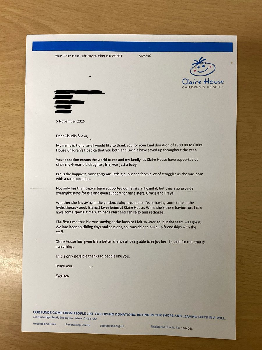 A special well done to Ava! She has been an agent of change with her family and raised £600 for <a href="/ClaireHouse/">Claire House</a> by putting aside £2 of her pocket money each week for 50 weeks! What an amazing achievement and a true showing of resilience and ambition #charitablegiving