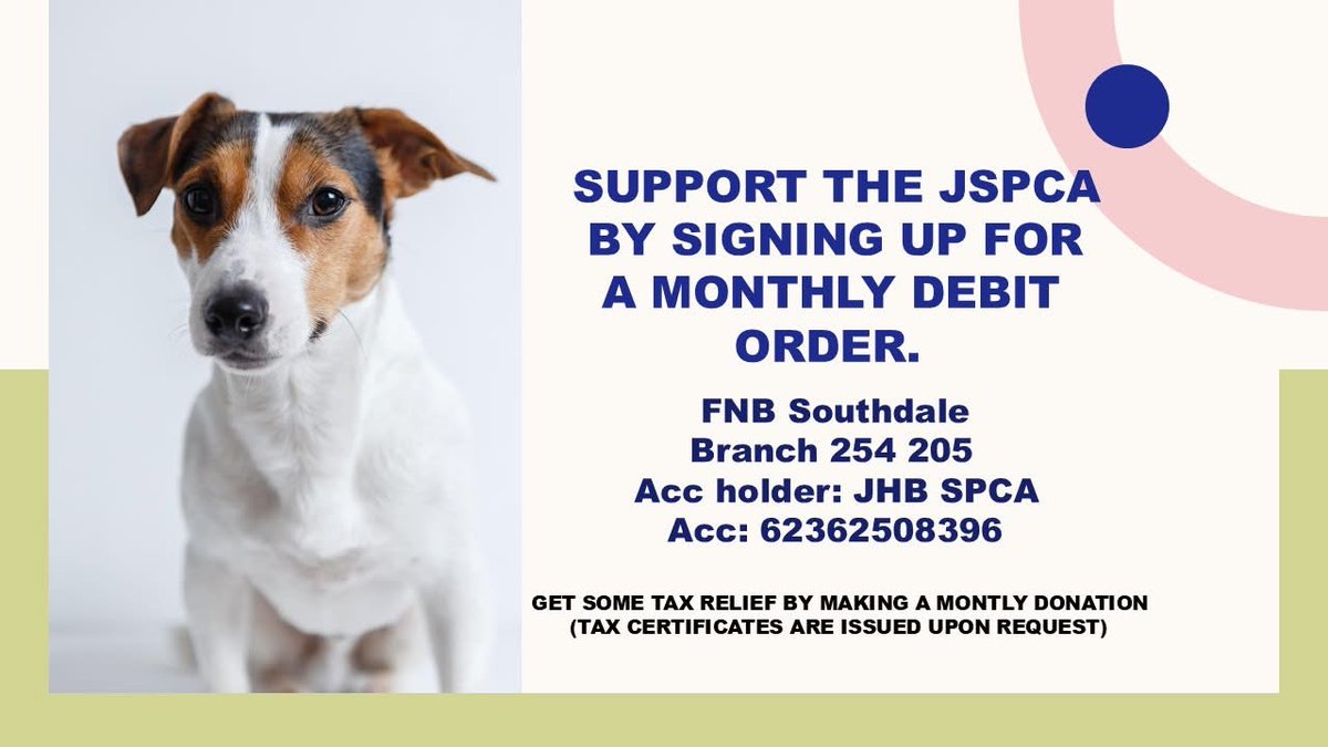 #JSPCA depends entirely on the kindness of people, which means every rescue, every meal, every lifesaving treatment is funded by donations. A small monthly debit order gives us something priceless: stability. Every contribution - no matter how small - makes a big difference