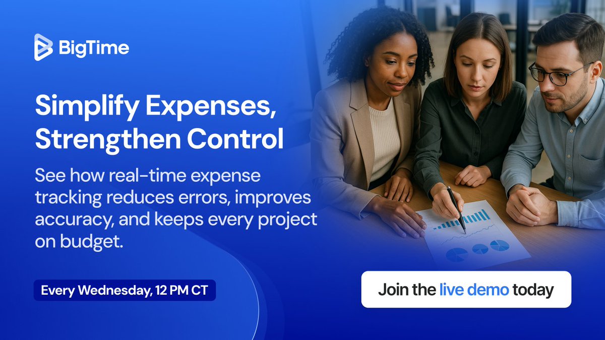 BigTimeSoftware's tweet image. Expense reports shouldn’t feel like a scavenger hunt. 🧾

With BigTime, every cost, receipt &amp;amp; reimbursement flows seamlessly to the right project — no chasing, no spreadsheets.

See it in action → bigtime.net/live-weekly-de…

#ExpenseManagement #BigTime #ProServices #CashFlow