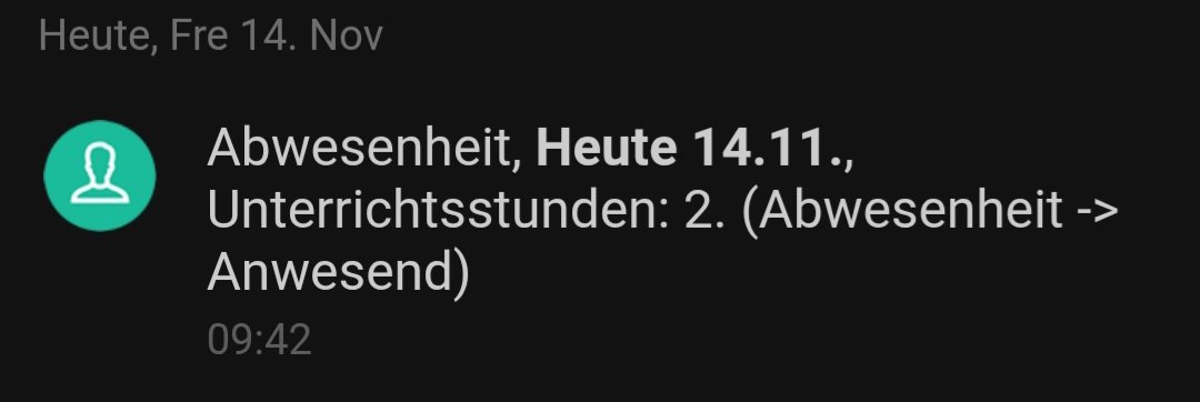Die Klassenbuch-App der Schule schickt mir eine Nachricht, die mir Rätsel aufgibt. Ich bin versucht meine Tochter heute Nachmittag zu fragen, ob im Deutschunterricht Klasse 6 inzwischen Quantenphysik thematisiert wird.