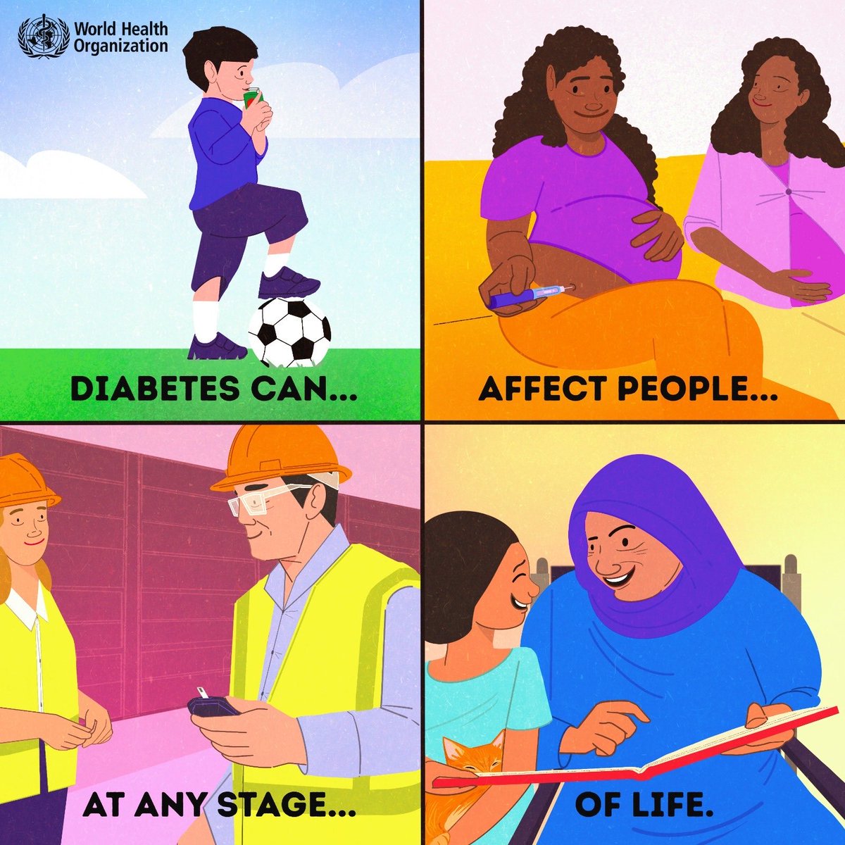 Today, on #WorldDiabetesDay, we are reminded that #diabetes affects people at every stage of life, and every journey is different.

Each person living with diabetes deserves access to supportive communities and policies that prioritize health, dignity and inclusion. 

<a href="/WHO/">World Health Organization (WHO)</a> calls