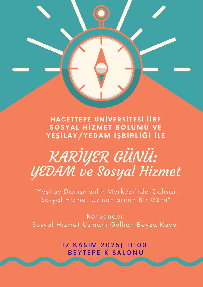 Kariyer Günü: YEDAM ve Sosyal Hizmet
Hacettepe Üniversitesi İİBF Sosyal Hizmet Bölümü ve Yeşilay/YEDAM iş birliğiyle gerçekleşiyor!

Konuşmacımız: Sosyal Hizmet Uzmanı Gülhan Beyza Kaya

📅 17 Kasım 2025
⏰ 11.00
📌 Beytepe K Salonu