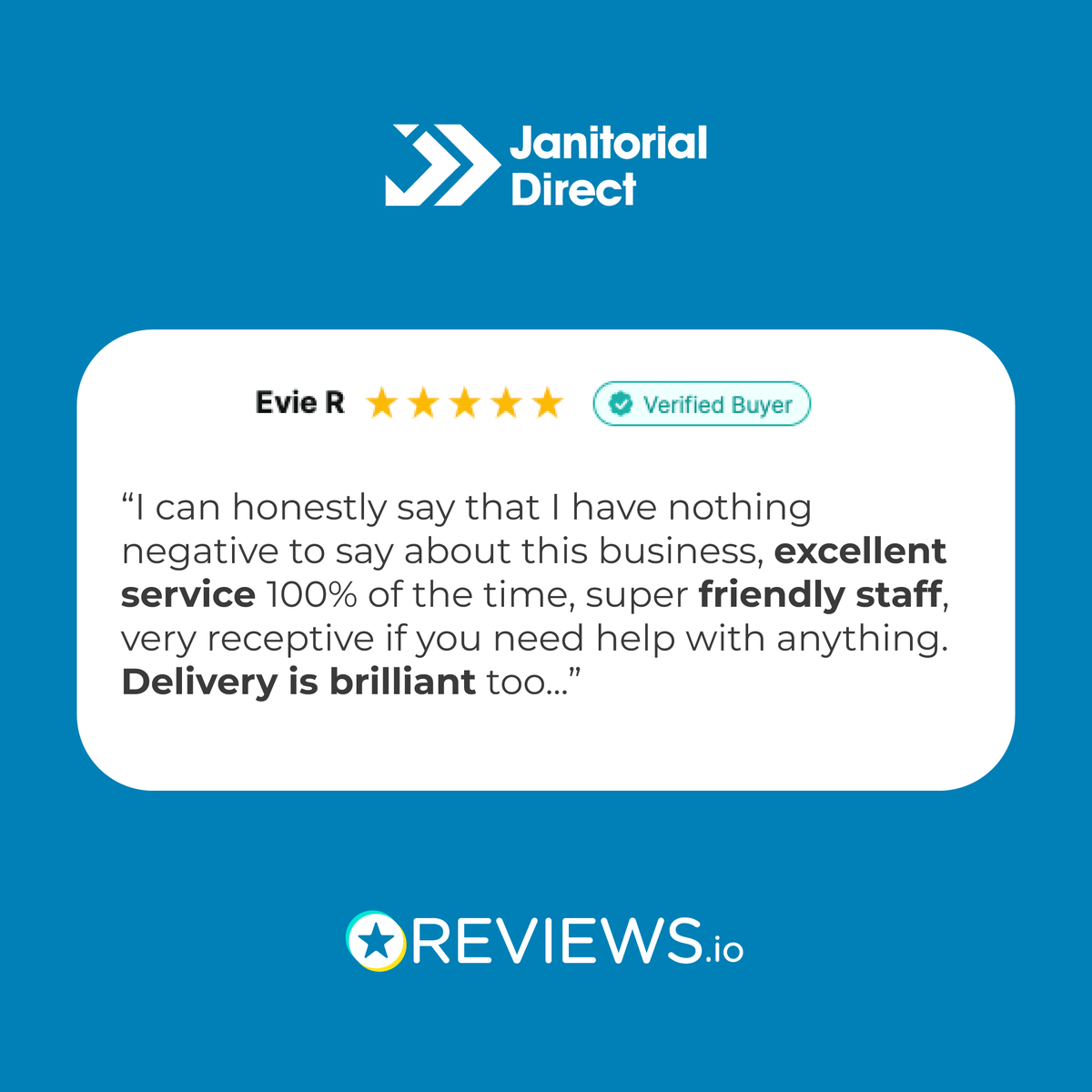 Another lovely 5-star review from one of our clients ⭐

'Excellent service 100% of the time, super friendly staff, very receptive if you need help with anything...'

Find out what makes us highly rated - order online today at janitorialdirect.co.uk