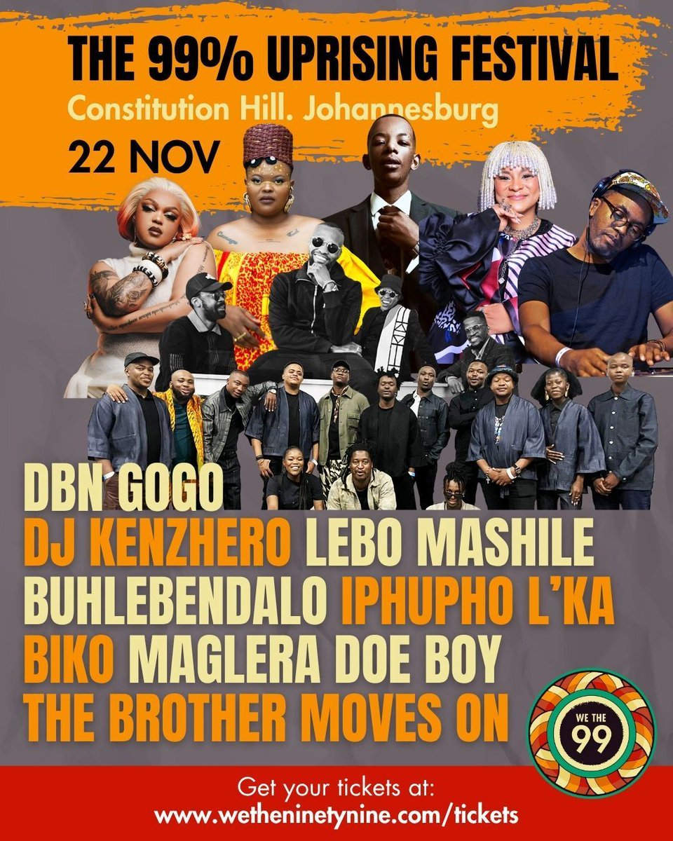 The sound of resistance is calling.
At The Uprising Festival, voices from across South Africa come together in rhythm, poetry, and power! The line-up is 🔥 Maglera Doe Boy, Lebo Mashile, DBN Gogo, The Brother Moves On, iPhupho L’ka Biko, Buhlebendalo, DJ Kenzhero and more.

Join