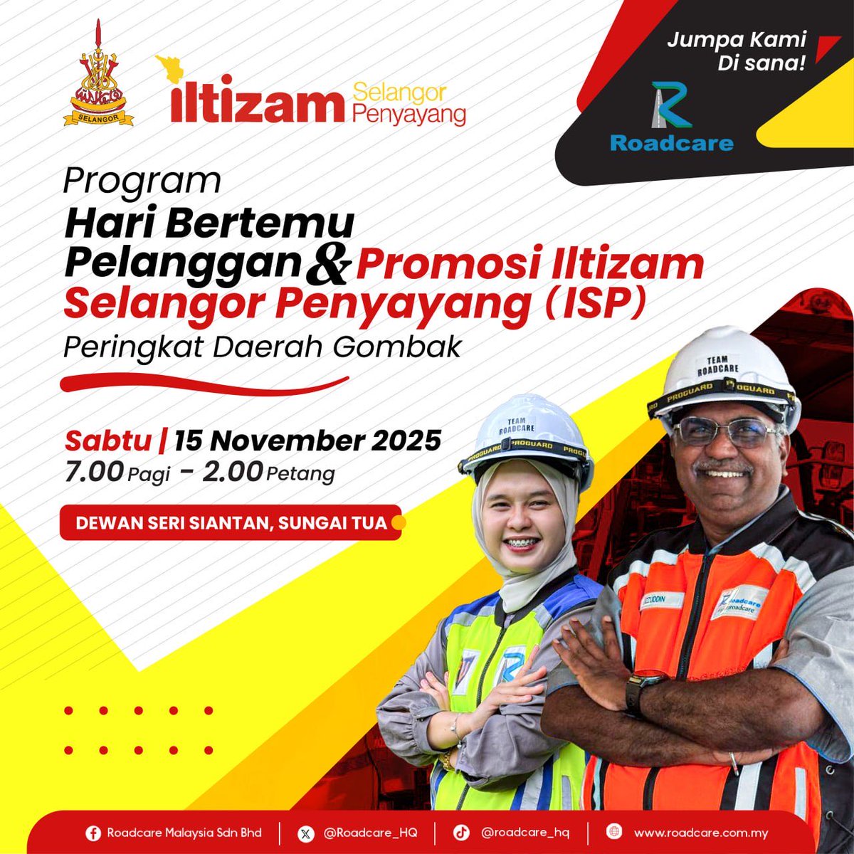 Hari Bertemu Pelanggan &amp; Promosi Iltizam Selangor Penyayang (ISP) Peringkat Daerah Gombak 2025.

Jom sertai pameran kami di Hari Bertemu Pelanggan &amp; Promosi Iltizam Selangor Penyayang 2025 pada 15 November, Sabtu, bertempat di Dewan Seri Siantan, Sungai Tua. 

Jumpa anda disana!