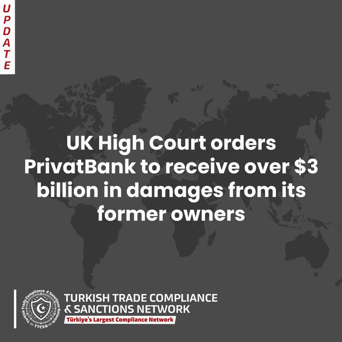 ttcsnetwork's tweet image. In a landmark judgment, the UK High Court (Chancery Division) has awarded PrivatBank more than US$3 billion in damages, interest and legal costs against its previous owners, Ihor Kolomoisky and Gennadiy Bogolyubov. 
#TTCSN #TürkiyeTradeCompliance #ExportControl #SanctionsUpdate